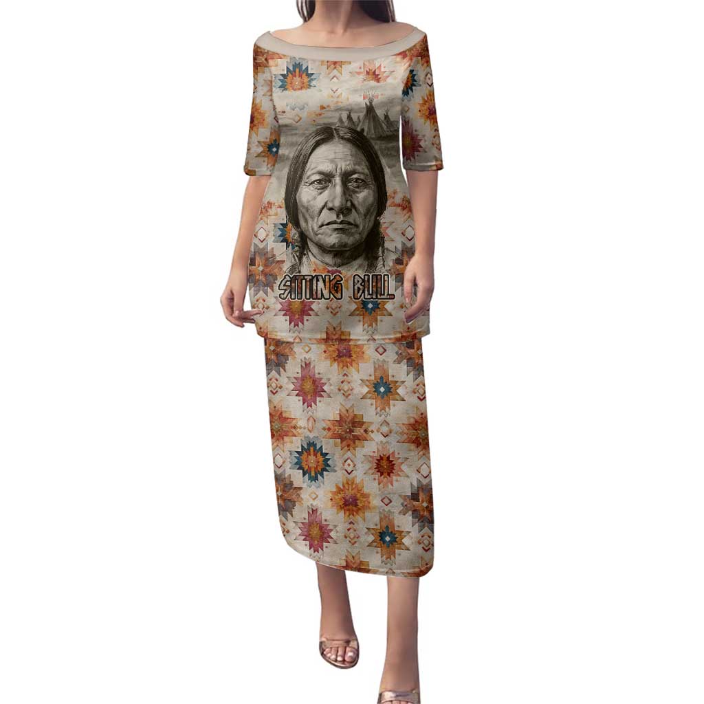 Sitting Bull Portrait Family Matching Puletasi and Hawaiian Shirt Native American Tipi with Feathers and Spears Indigenous Pride - Wonder Print Shop