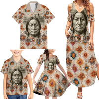 Sitting Bull Portrait Family Matching Summer Maxi Dress and Hawaiian Shirt Native American Tipi with Feathers and Spears Indigenous Pride - Wonder Print Shop