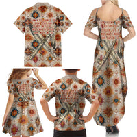 Sitting Bull Portrait Family Matching Summer Maxi Dress and Hawaiian Shirt Native American Tipi with Feathers and Spears Indigenous Pride - Wonder Print Shop