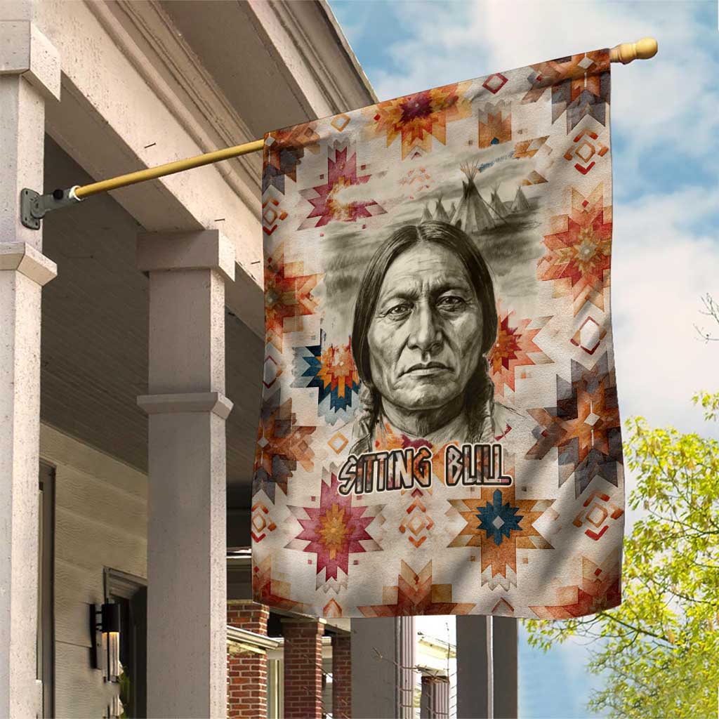 Sitting Bull Portrait Garden Flag Native American Tipi with Feathers and Spears Indigenous Pride - Wonder Print Shop