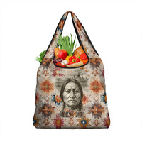 Sitting Bull Portrait Grocery Bag Native American Tipi with Feathers and Spears Indigenous Pride - Wonder Print Shop