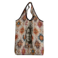 Sitting Bull Portrait Grocery Bag Native American Tipi with Feathers and Spears Indigenous Pride - Wonder Print Shop