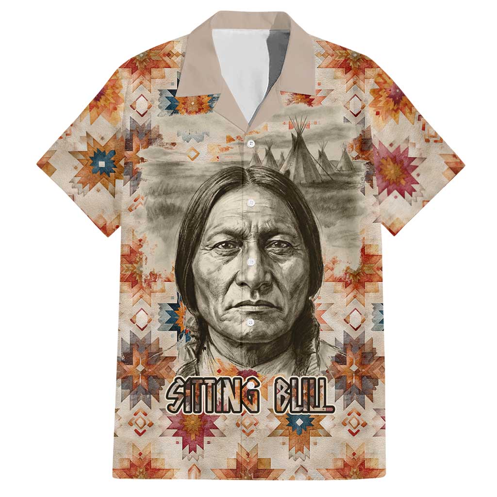 Sitting Bull Portrait Hawaiian Shirt Native American Tipi with Feathers and Spears Indigenous Pride - Wonder Print Shop
