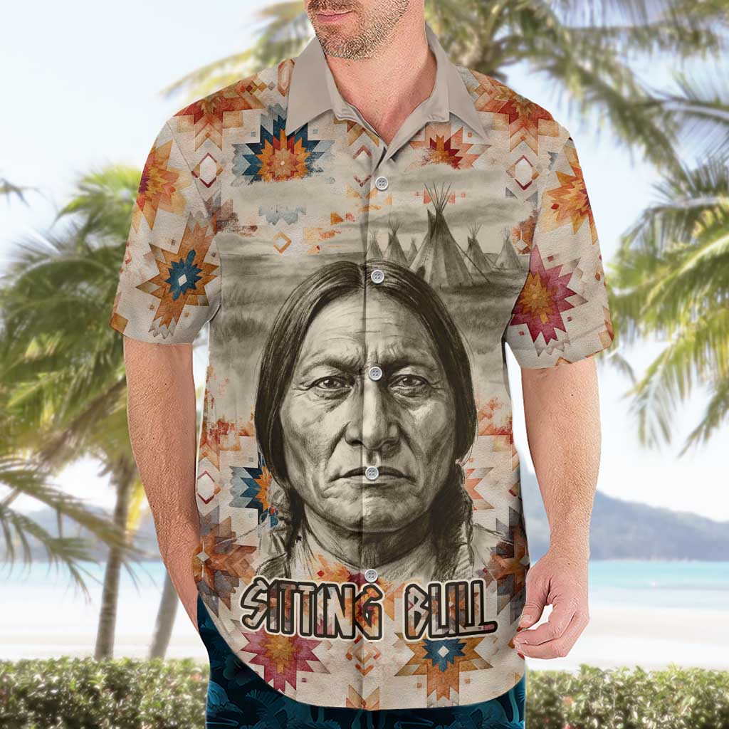 Sitting Bull Portrait Hawaiian Shirt Native American Tipi with Feathers and Spears Indigenous Pride - Wonder Print Shop