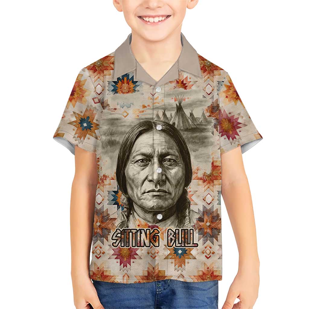 Sitting Bull Portrait Hawaiian Shirt Native American Tipi with Feathers and Spears Indigenous Pride - Wonder Print Shop