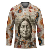 Sitting Bull Portrait Hockey Jersey Native American Tipi with Feathers and Spears Indigenous Pride - Wonder Print Shop