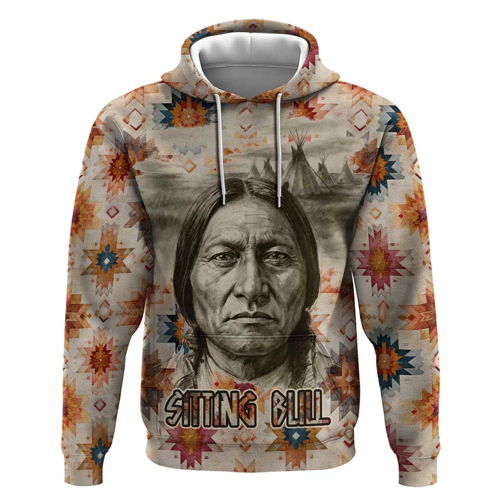 Sitting Bull Portrait Hoodie Native American Tipi with Feathers and Spears Indigenous Pride - Wonder Print Shop