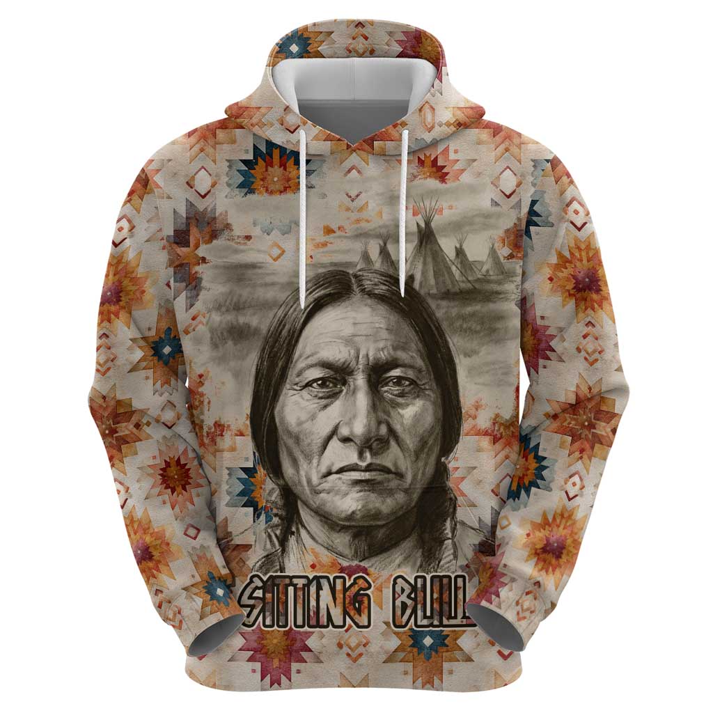 Sitting Bull Portrait Hoodie Native American Tipi with Feathers and Spears Indigenous Pride - Wonder Print Shop