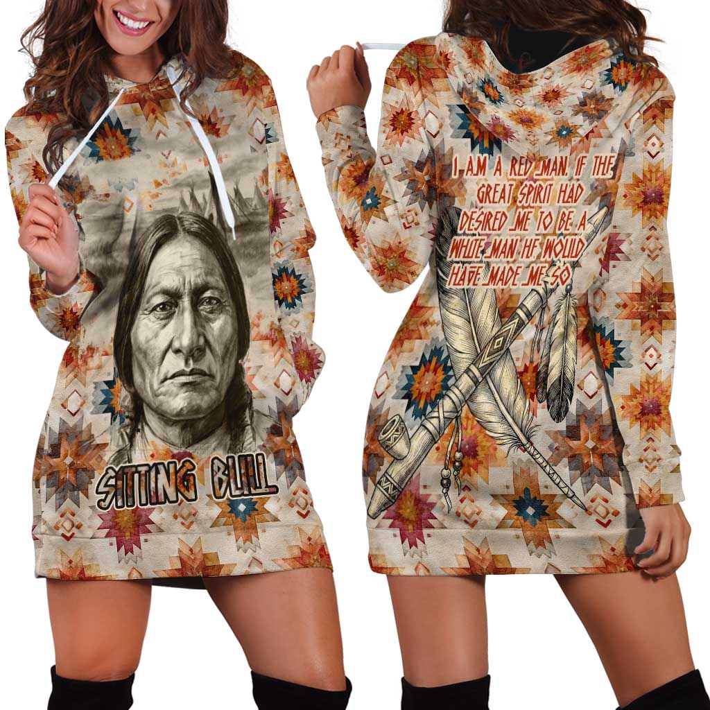 Sitting Bull Portrait Hoodie Dress Native American Tipi with Feathers and Spears Indigenous Pride - Wonder Print Shop