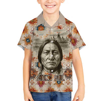 Sitting Bull Portrait Kid Hawaiian Shirt Native American Tipi with Feathers and Spears Indigenous Pride - Wonder Print Shop