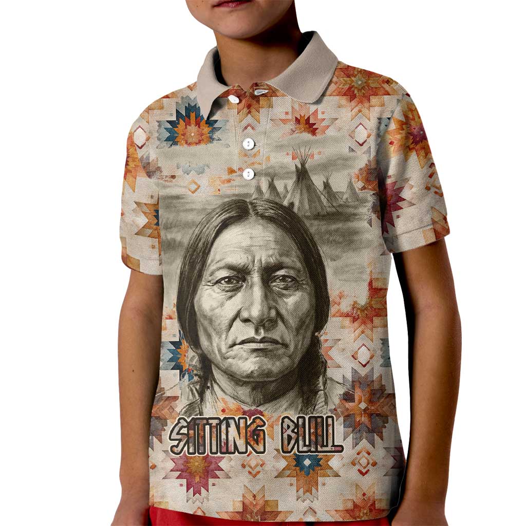 Sitting Bull Portrait Kid Polo Shirt Native American Tipi with Feathers and Spears Indigenous Pride - Wonder Print Shop