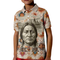 Sitting Bull Portrait Kid Polo Shirt Native American Tipi with Feathers and Spears Indigenous Pride - Wonder Print Shop