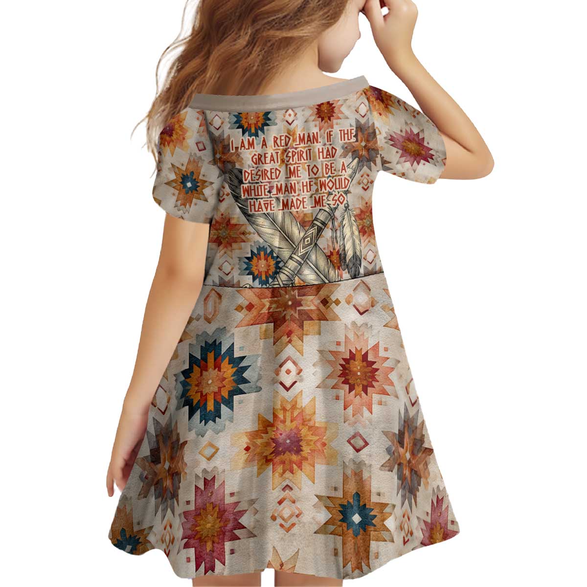 Sitting Bull Portrait Kid Short Sleeve Dress Native American Tipi with Feathers and Spears Indigenous Pride - Wonder Print Shop