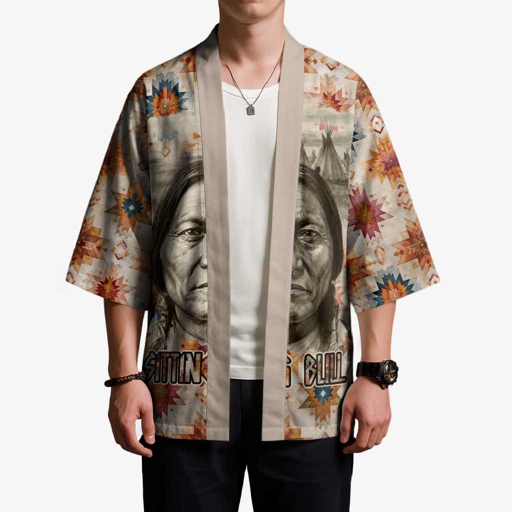 Sitting Bull Portrait Kimono Native American Tipi with Feathers and Spears Indigenous Pride - Wonder Print Shop