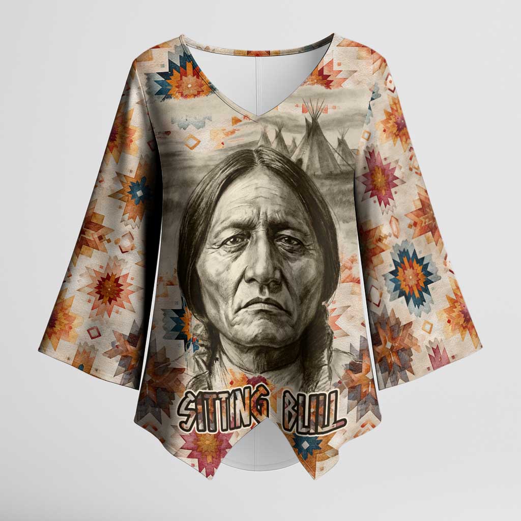 Sitting Bull Portrait Kimono Sleeve Blouse Native American Tipi with Feathers and Spears Indigenous Pride - Wonder Print Shop