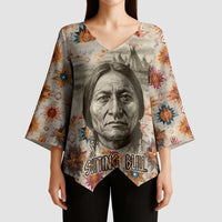 Sitting Bull Portrait Kimono Sleeve Blouse Native American Tipi with Feathers and Spears Indigenous Pride - Wonder Print Shop