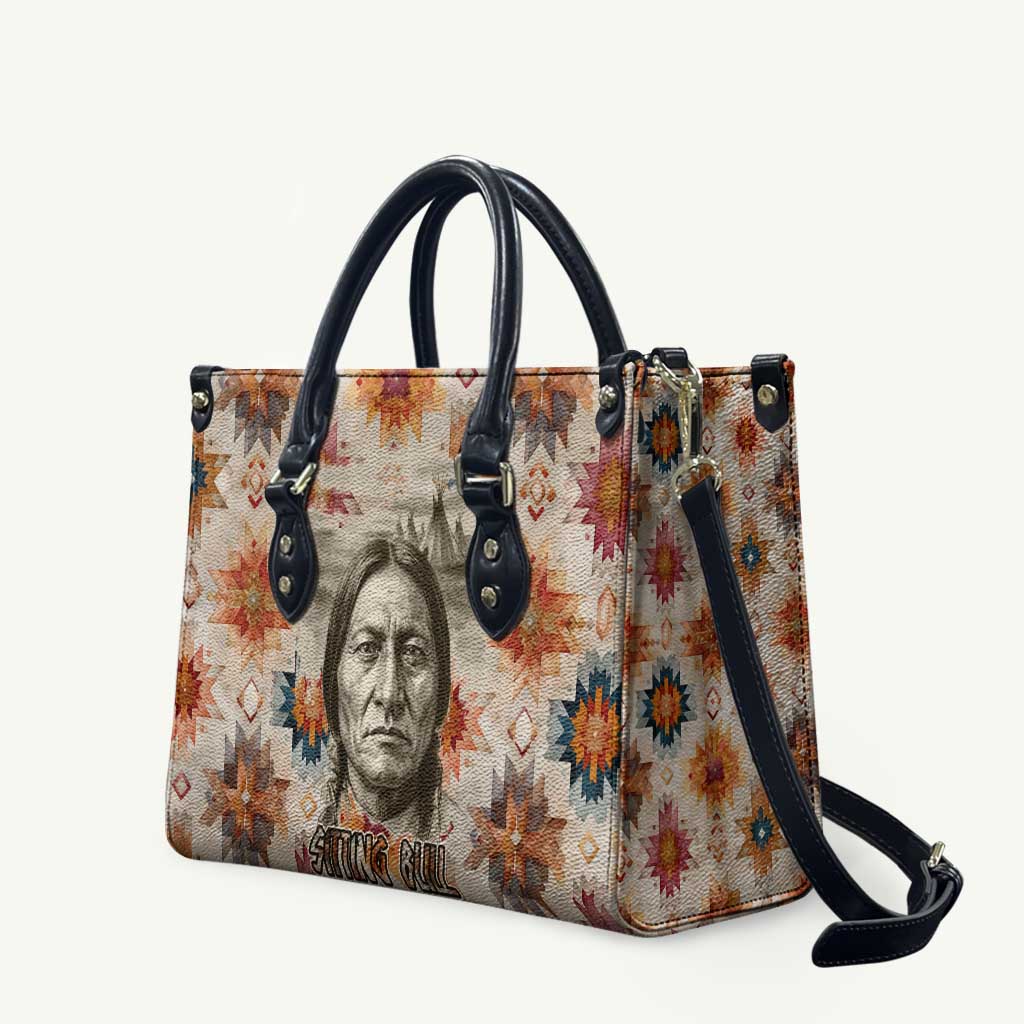 Sitting Bull Portrait Leather Bag Native American Tipi with Feathers and Spears Indigenous Pride - Wonder Print Shop