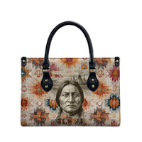 Sitting Bull Portrait Leather Bag Native American Tipi with Feathers and Spears Indigenous Pride - Wonder Print Shop