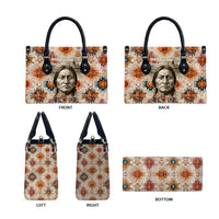 Sitting Bull Portrait Leather Bag Native American Tipi with Feathers and Spears Indigenous Pride - Wonder Print Shop