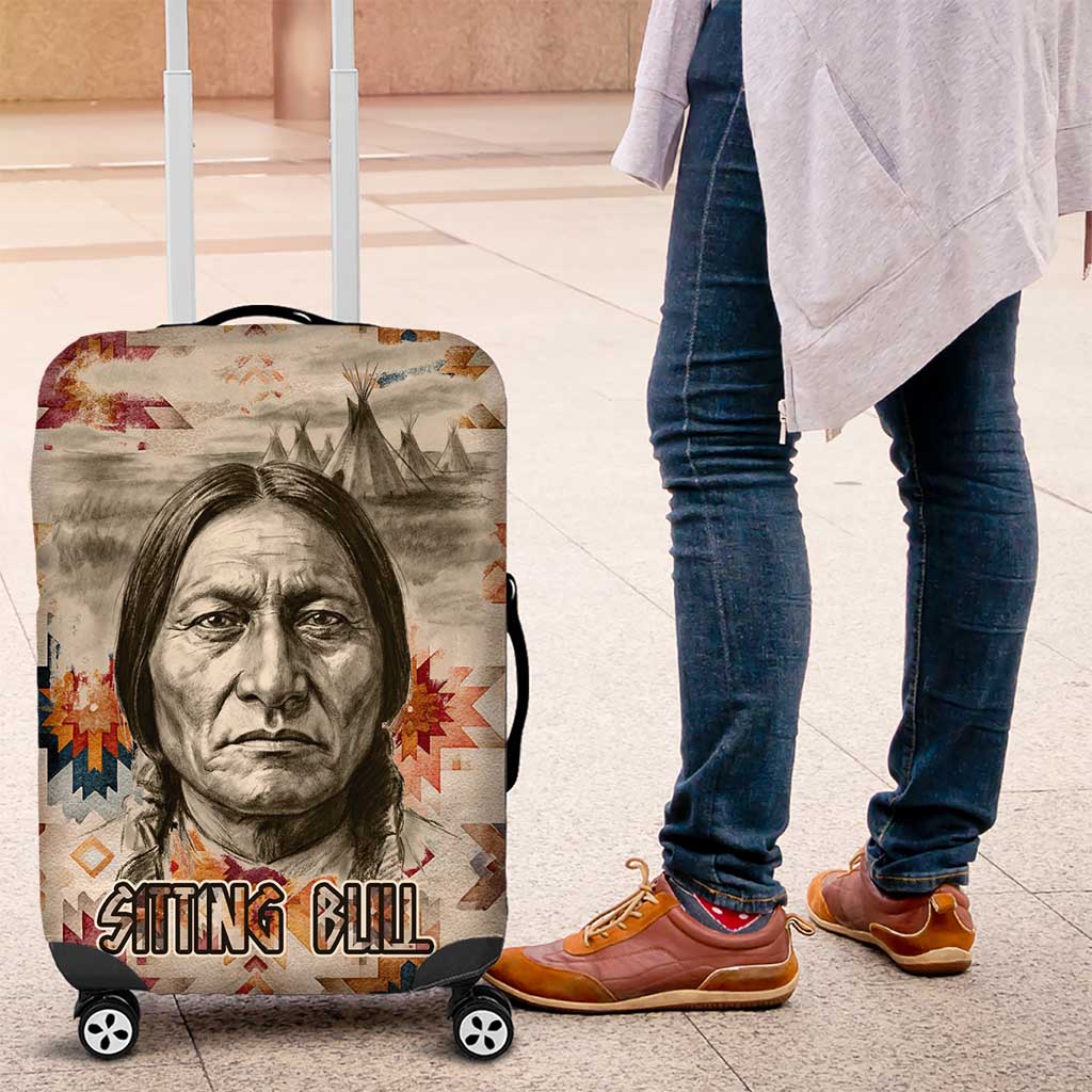 Sitting Bull Portrait Luggage Cover Native American Tipi with Feathers and Spears Indigenous Pride - Wonder Print Shop