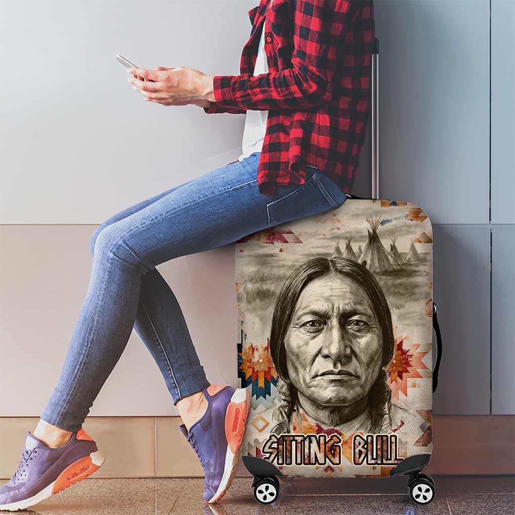 Sitting Bull Portrait Luggage Cover Native American Tipi with Feathers and Spears Indigenous Pride - Wonder Print Shop