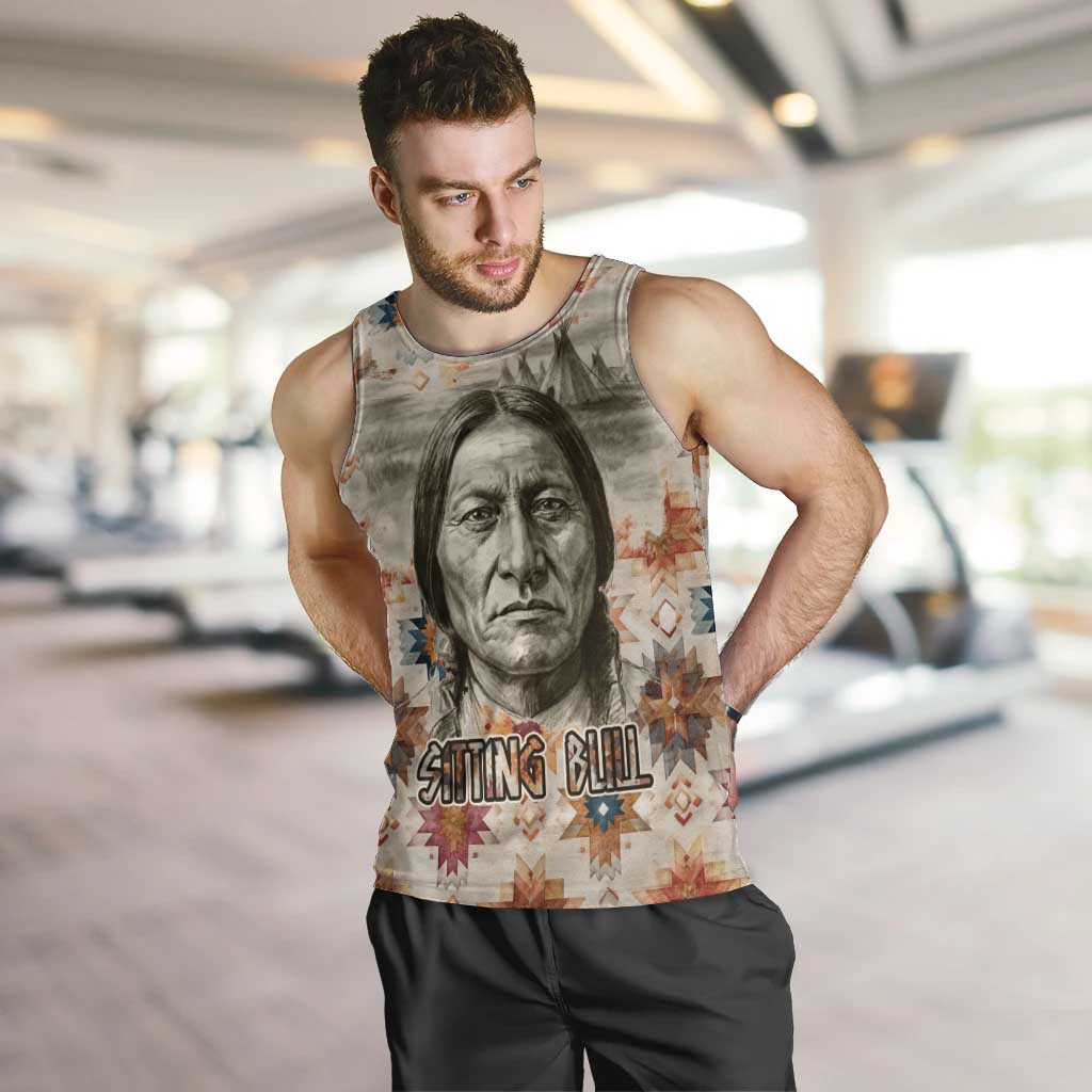 Sitting Bull Portrait Men Tank Top Native American Tipi with Feathers and Spears Indigenous Pride - Wonder Print Shop