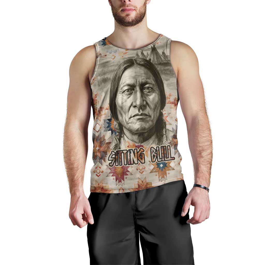Sitting Bull Portrait Men Tank Top Native American Tipi with Feathers and Spears Indigenous Pride - Wonder Print Shop