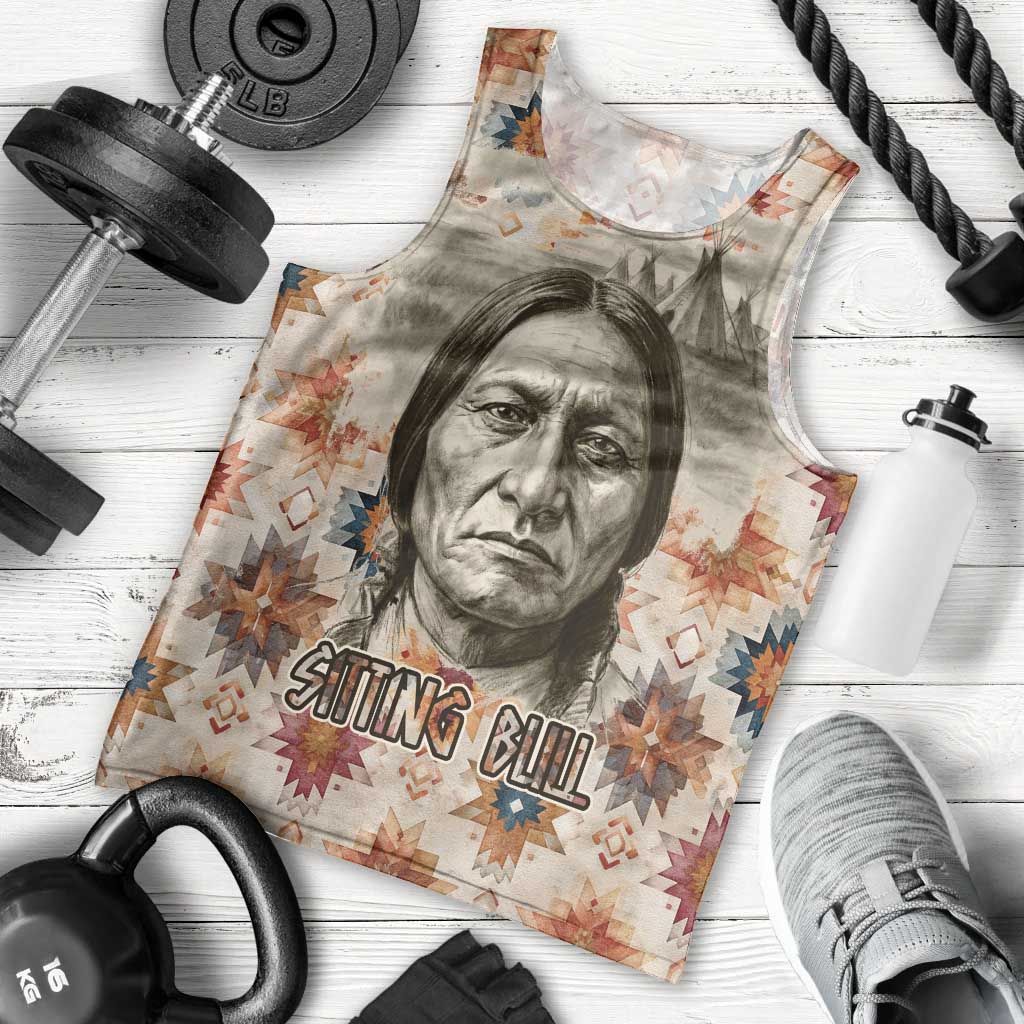 Sitting Bull Portrait Men Tank Top Native American Tipi with Feathers and Spears Indigenous Pride - Wonder Print Shop
