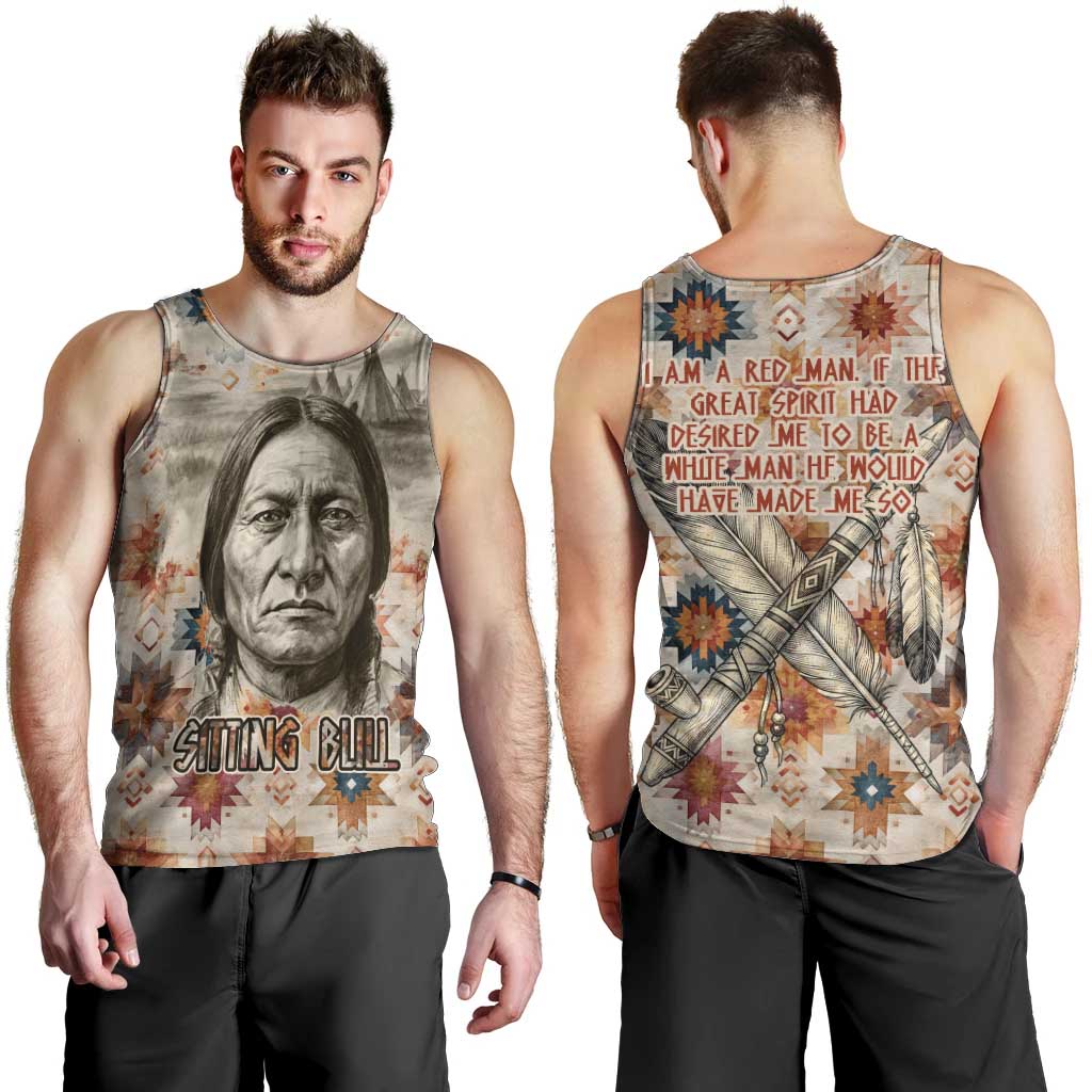 Sitting Bull Portrait Men Tank Top Native American Tipi with Feathers and Spears Indigenous Pride - Wonder Print Shop