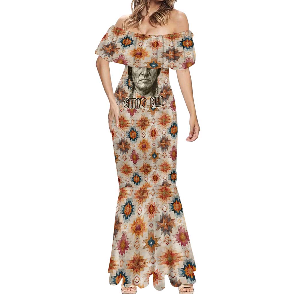Sitting Bull Portrait Mermaid Dress Native American Tipi with Feathers and Spears Indigenous Pride - Wonder Print Shop