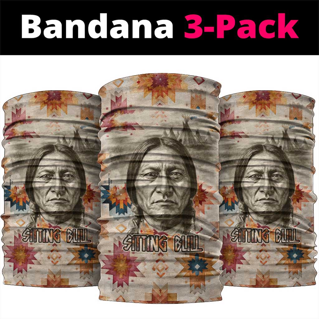 Sitting Bull Portrait Neck Gaiter Native American Tipi with Feathers and Spears Indigenous Pride - Wonder Print Shop