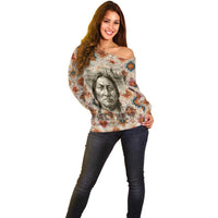 Sitting Bull Portrait Off Shoulder Sweater Native American Tipi with Feathers and Spears Indigenous Pride - Wonder Print Shop