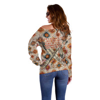 Sitting Bull Portrait Off Shoulder Sweater Native American Tipi with Feathers and Spears Indigenous Pride - Wonder Print Shop