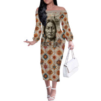 Sitting Bull Portrait Off The Shoulder Long Sleeve Dress Native American Tipi with Feathers and Spears Indigenous Pride - Wonder Print Shop