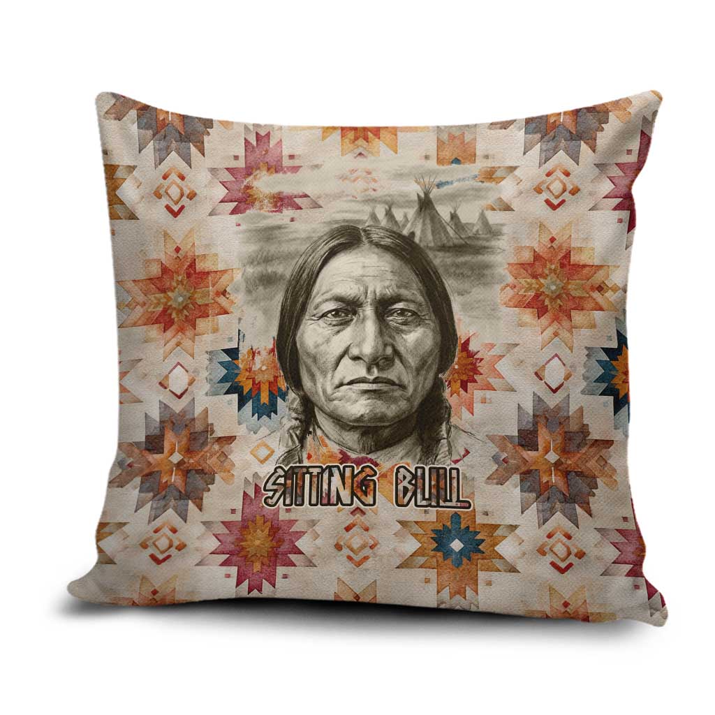 Sitting Bull Portrait Pillow Cover Native American Tipi with Feathers and Spears Indigenous Pride - Wonder Print Shop