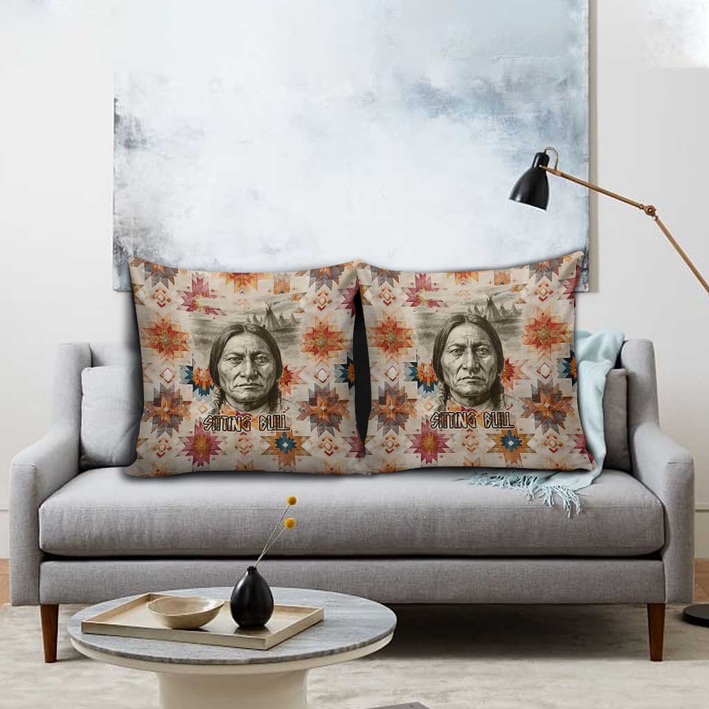 Sitting Bull Portrait Pillow Cover Native American Tipi with Feathers and Spears Indigenous Pride - Wonder Print Shop
