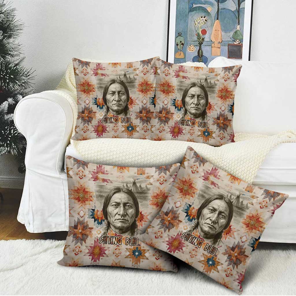Sitting Bull Portrait Pillow Cover Native American Tipi with Feathers and Spears Indigenous Pride - Wonder Print Shop