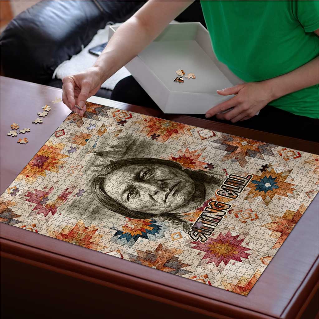 Sitting Bull Portrait Puzzle Native American Tipi with Feathers and Spears Indigenous Pride - Wonder Print Shop