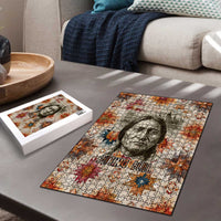 Sitting Bull Portrait Puzzle Native American Tipi with Feathers and Spears Indigenous Pride - Wonder Print Shop