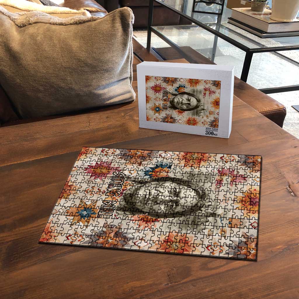 Sitting Bull Portrait Puzzle Native American Tipi with Feathers and Spears Indigenous Pride - Wonder Print Shop