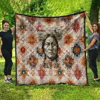 Sitting Bull Portrait Quilt Native American Tipi with Feathers and Spears Indigenous Pride - Wonder Print Shop