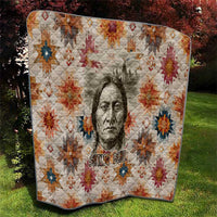 Sitting Bull Portrait Quilt Native American Tipi with Feathers and Spears Indigenous Pride - Wonder Print Shop