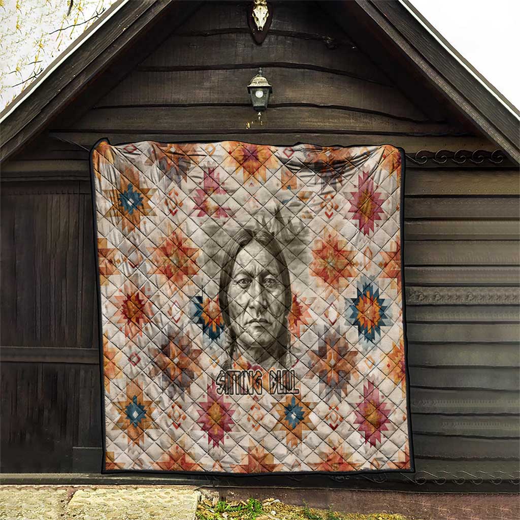 Sitting Bull Portrait Quilt Native American Tipi with Feathers and Spears Indigenous Pride - Wonder Print Shop