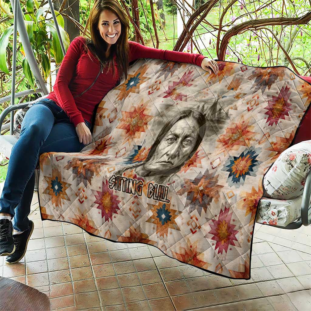 Sitting Bull Portrait Quilt Native American Tipi with Feathers and Spears Indigenous Pride - Wonder Print Shop