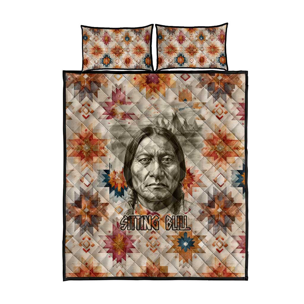 Sitting Bull Portrait Quilt Bed Set Native American Tipi with Feathers and Spears Indigenous Pride - Wonder Print Shop