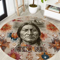 Sitting Bull Portrait Round Carpet Native American Tipi with Feathers and Spears Indigenous Pride - Wonder Print Shop