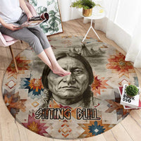 Sitting Bull Portrait Round Carpet Native American Tipi with Feathers and Spears Indigenous Pride - Wonder Print Shop