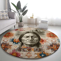 Sitting Bull Portrait Round Carpet Native American Tipi with Feathers and Spears Indigenous Pride - Wonder Print Shop