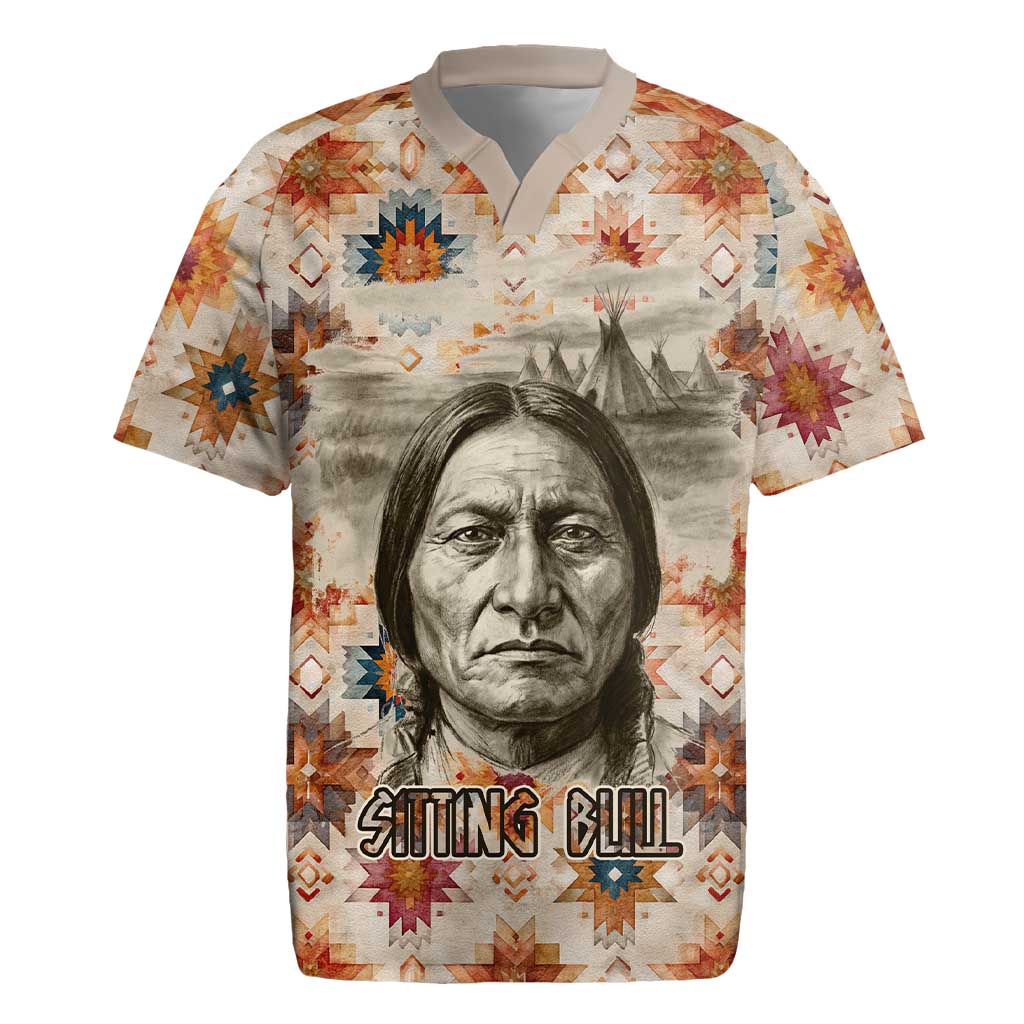 Sitting Bull Portrait Rugby Jersey Native American Tipi with Feathers and Spears Indigenous Pride - Wonder Print Shop
