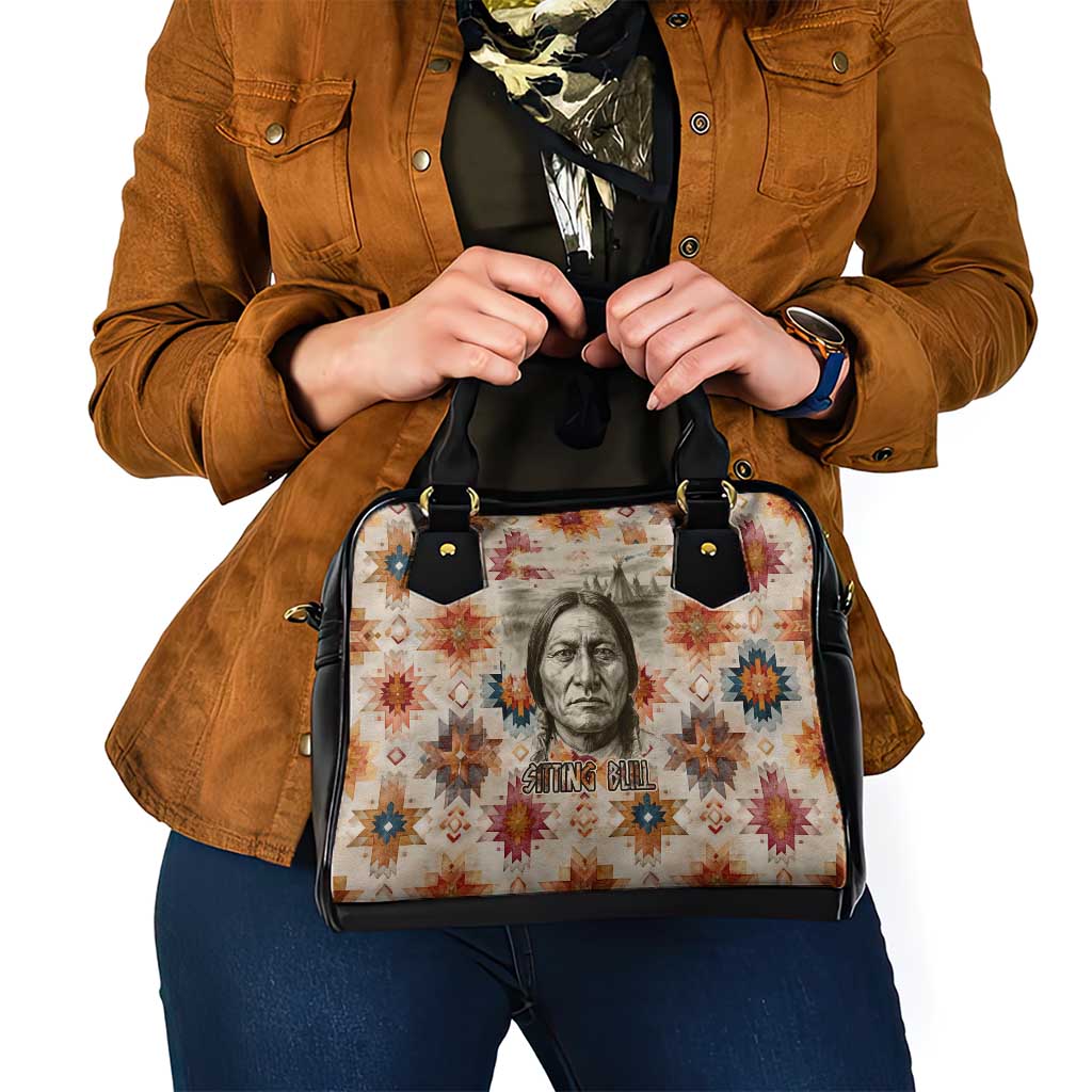 Sitting Bull Portrait Shoulder Handbag Native American Tipi with Feathers and Spears Indigenous Pride - Wonder Print Shop